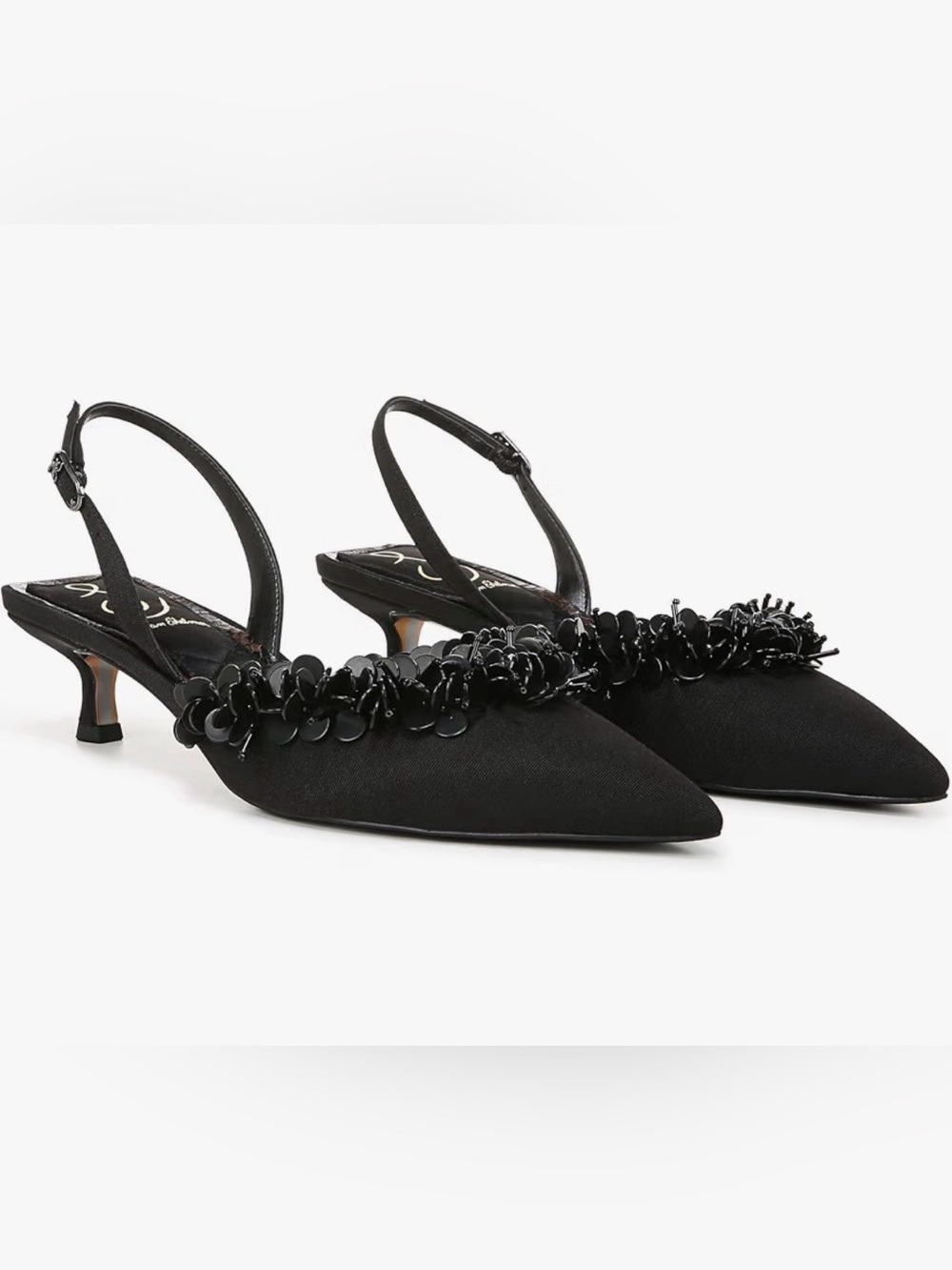 S.   Sam Edelman Black Pointed-Toe Slingback Heels with Sequin Embellishment NWT